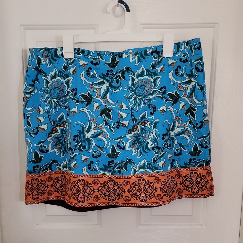 Lady Hagen Blue and Orange Floral Skirt